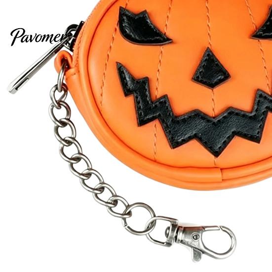 Compact Storage for Lipsticks Mini Coin Purse Keychain, Halloween Pumpkin Wallet Bag Charm, Faux Portable Headphone Organizer Leather Small