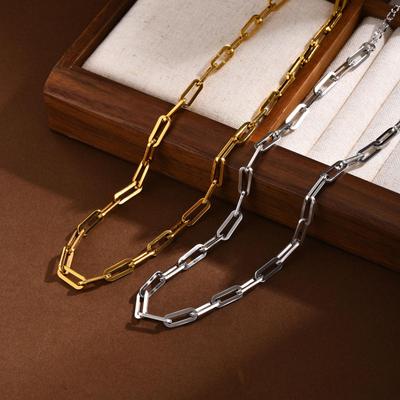 18K Gold Women's Stainless Steel Rectangular Link Chain Necklace - European & American Style Jewelry 1822.