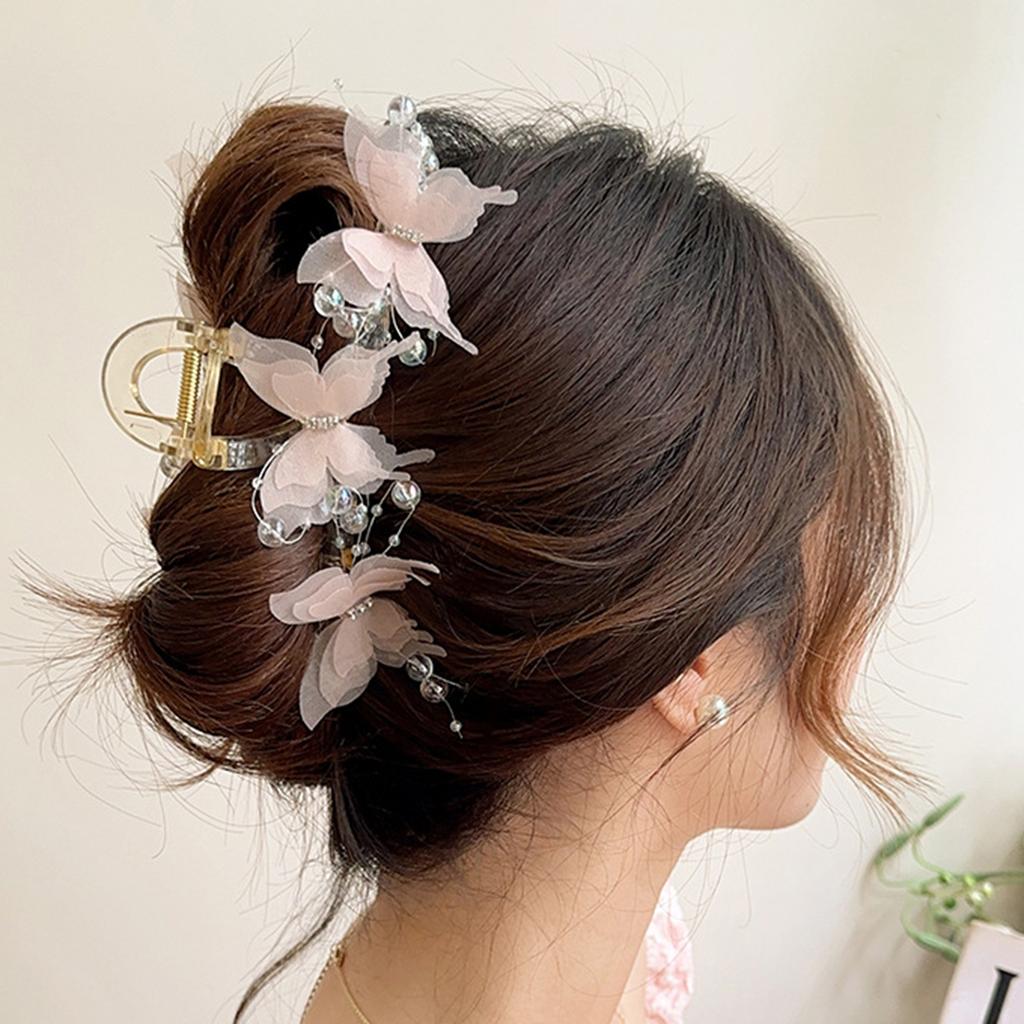 13cm Large Hair Claw For Women Elegant Butterfly Element Hair Gripper Exquisite Silk Flower Hair Clip Fashion Shark Hair Clips