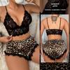 Leopard Print Sex Underwear Sexy Lace Suspender Pattern Shorts Charm Simulation Silk Set