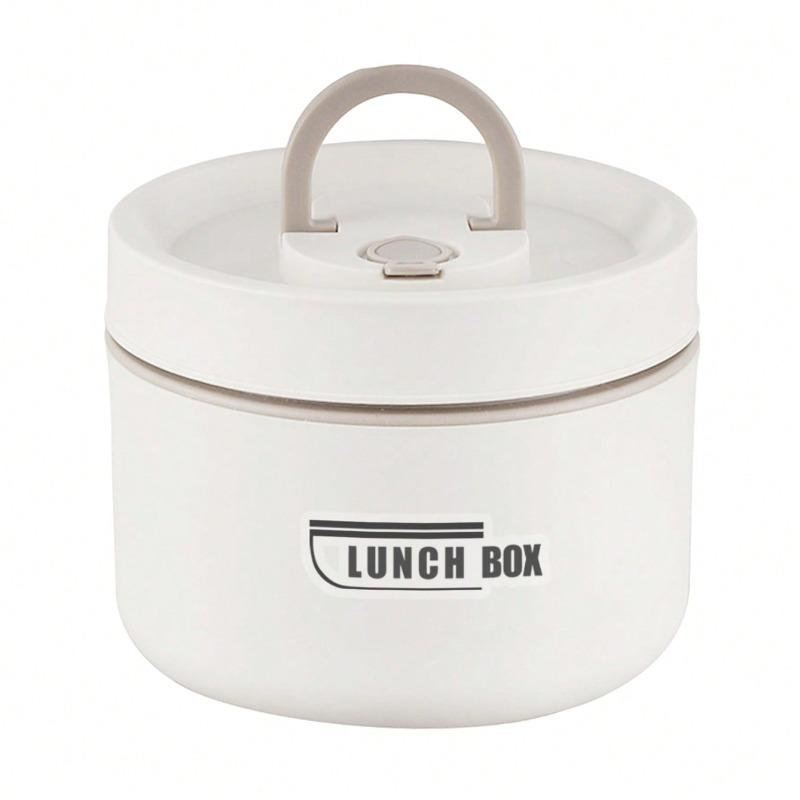 

Thermal Lunch Box with Lid Leakproof Round Picnic Lunchbox with Folding Handle 9*11.5cm бежевий