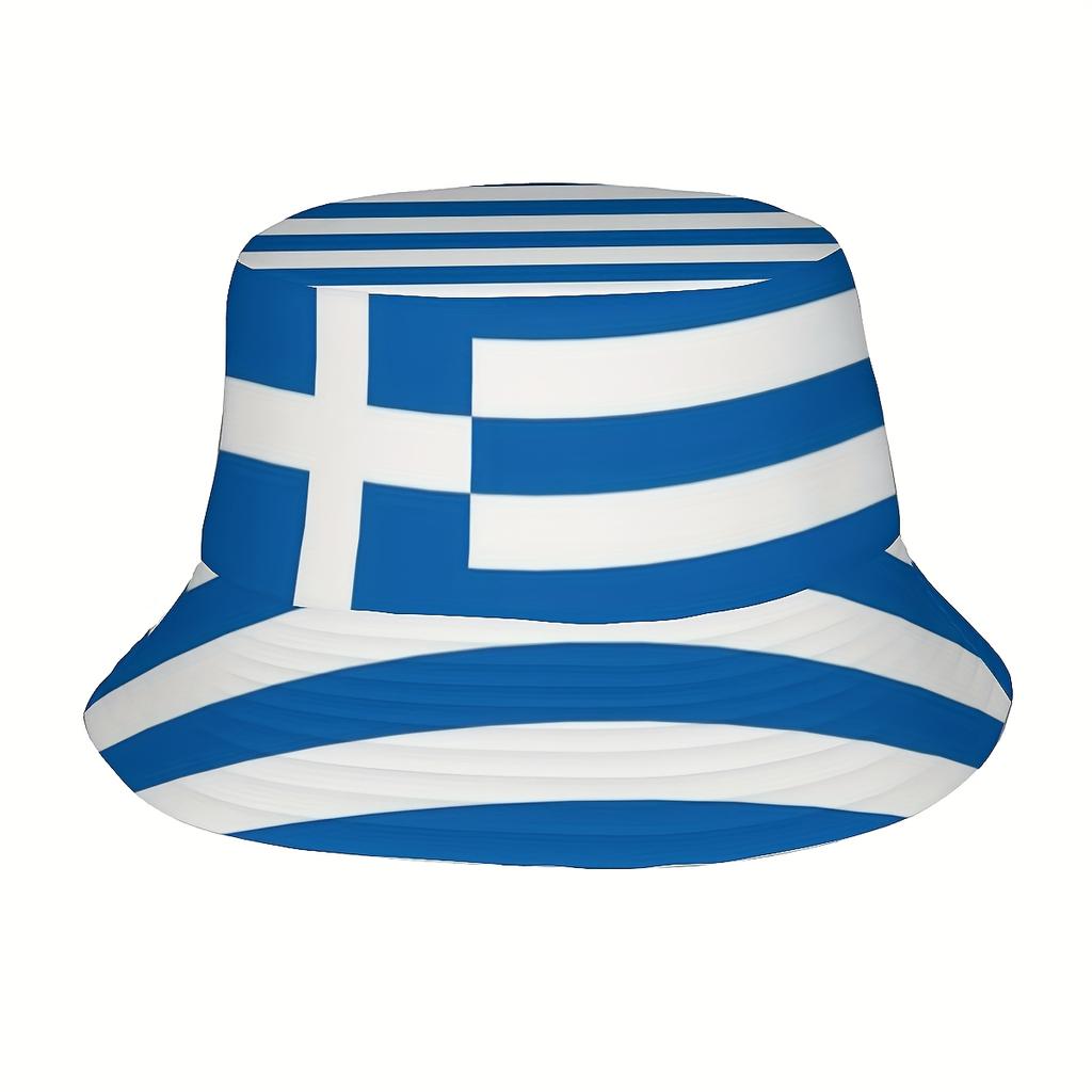 Greek Flag Unisex One-piece Full Print Casual Fashion Bucket Hat Suitable for Outdoor Holiday Travel Birthday Gift Party Gift