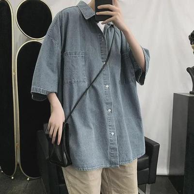 Men's Trendy Short-Sleeve Denim Workwear Shirt - Versatile, Handsome, and Loose-Fit Top