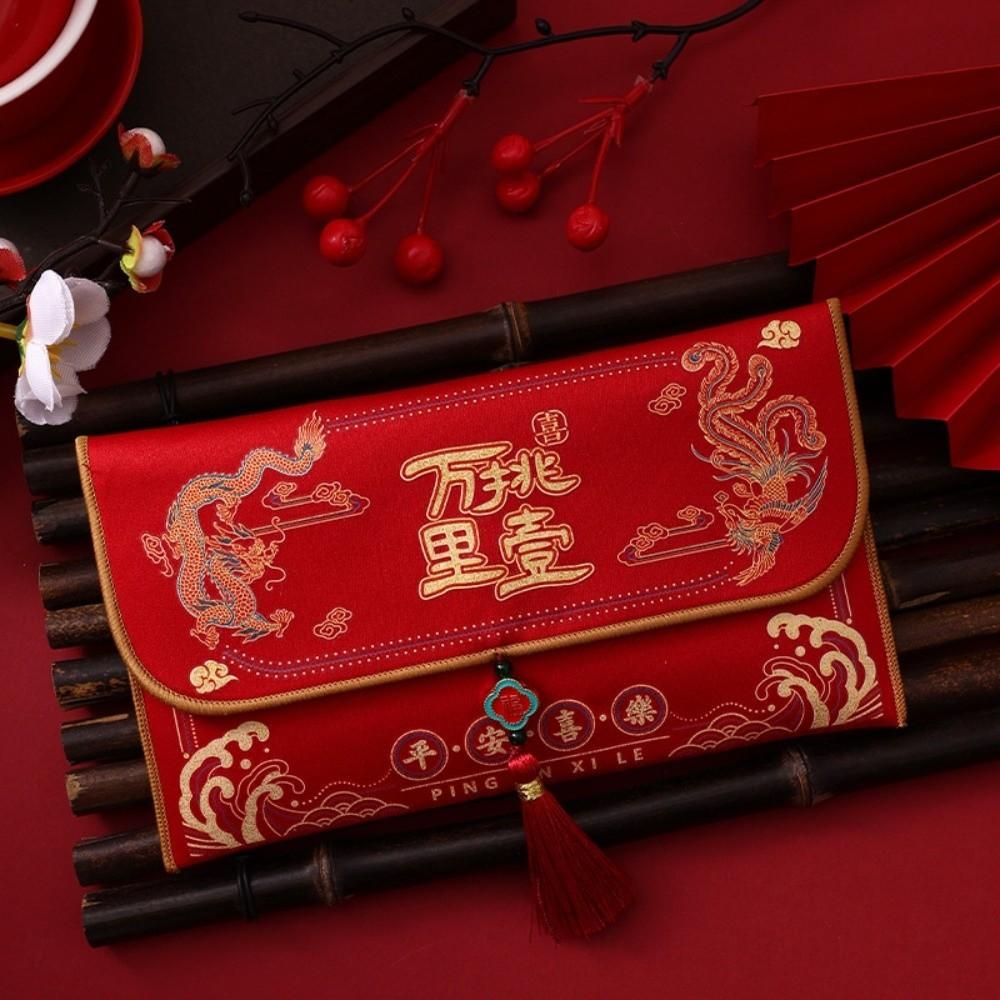 New Year Blessing Words Brocade Red Envelope Year of Horse New Year Money Bag Birthday