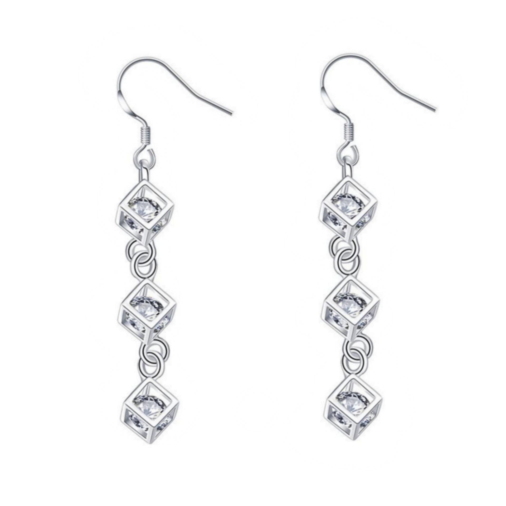 Kaiwei Rhinestone Square Stud Earrings - Fashionable Silver Drop Ornaments