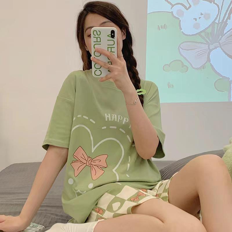 Factory Women's Pajamas Summer Cotton Short-sleeved Shorts Set New Year's Simple Casual Thin Loungewear