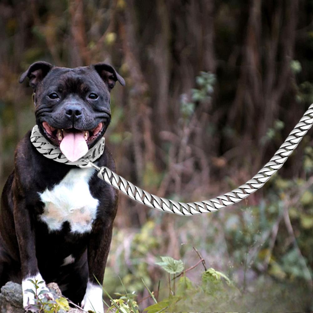 Big Dog Stainless Steel Pet Supplies Leather Handle Traction Rope Titanium Steel Big Dog Cast Dog Chain
