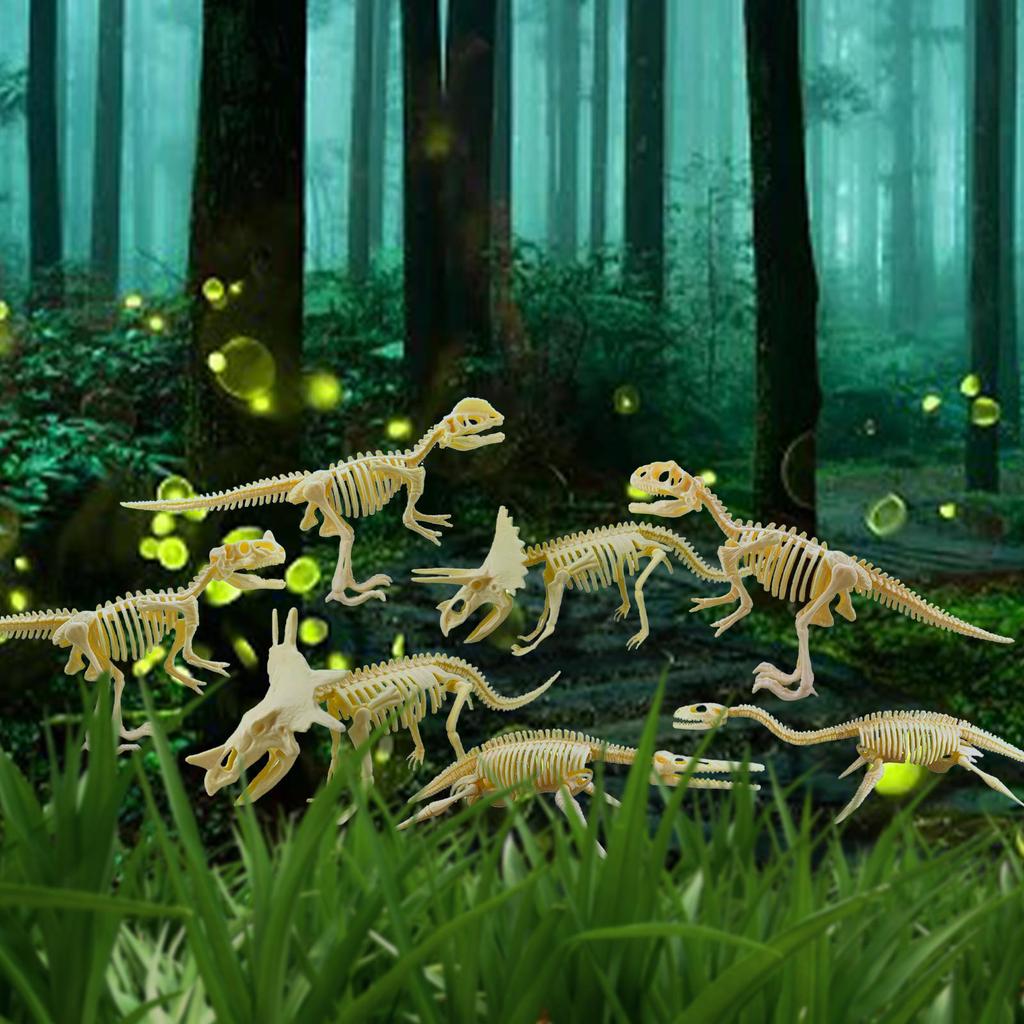 7 Pieces Plastic Dinosaur Skeleton Toys Figures Carfts Collection Educational Gift