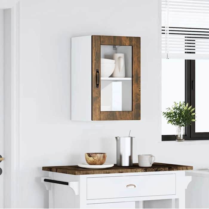 VidaXL Kitchen Wall Cabinet with Glass Door Porto Smoked Oak 854012