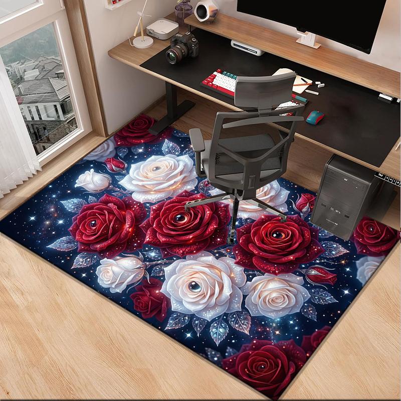 Starry Night Roses Office Rug Chair Mat, Entryway Carpet, Suitable for Front Door, Bedroom, Living Room, Desk, Holiday Gift