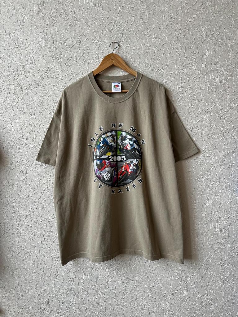 Vintage 2005 Isle Of Man TT Motorcycle Racing Promo T Shirt Earth Tone