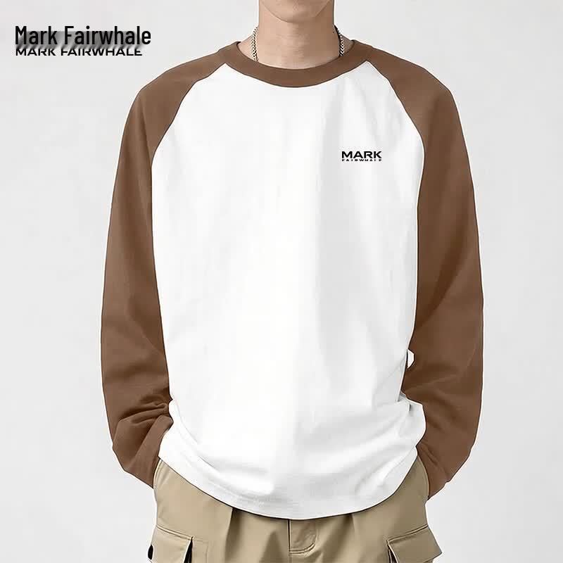 Mark Fairwhale Men's Color-Block Pure Cotton Long-Sleeve T-Shirt