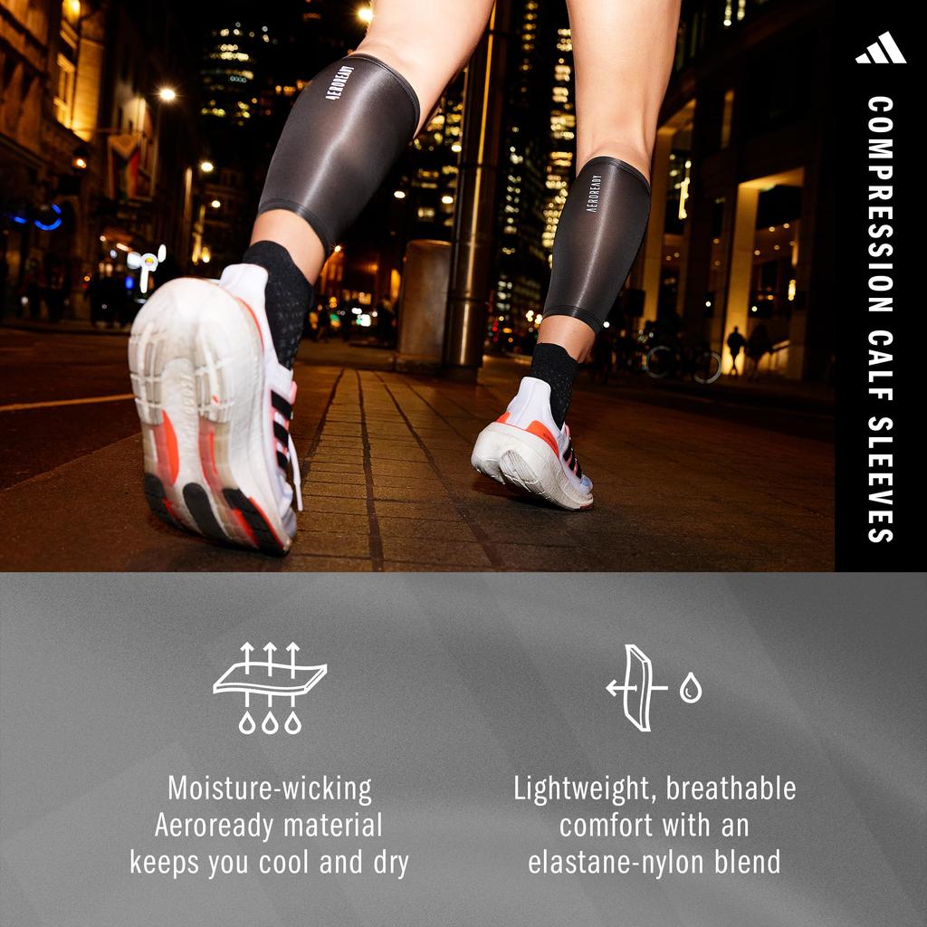 Adidas Compression Calf Sleeve Pack of ClimaCool Material Sizes Warmers, 2, (Breathable, Moisture-Wicking, Quick-Drying), Black, L/XL (ADSL-13014BK)