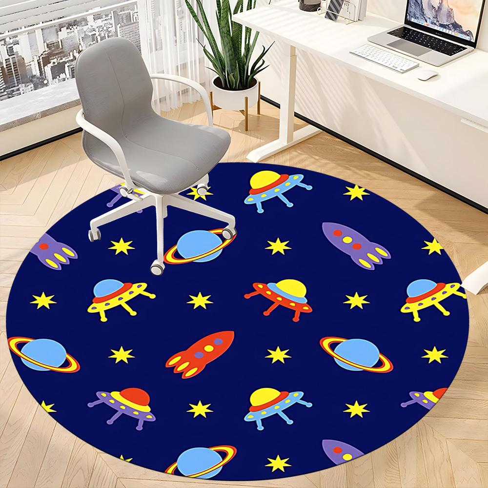 1pc Space Adventure Office Round Area Rug, Under Office Chairs Bedroom Living Room Home Decor, Room Deco, Available in Various Sizes