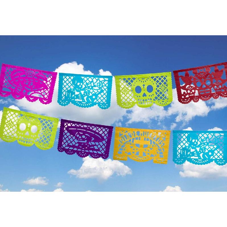 Altar de Ofrendas Dia de Los Muertos Mexican Papel Picado Tissue Paper Banner. Colorful Day of The Dead Decorations Medium Size Panels