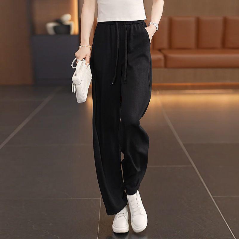

Plus Size Ice Silk Wide-Leg Pants for Women - Summer Slimming, Versatile, Drape, Sun Protection, Casual Commute Wear L 85-110 Jin