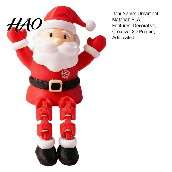 Durable PLA Plastic Gift 3D Printed Articulated Santa Claus Figurine, Movable Joints Ornament Festive Windowsill Display for Christmas, Creative