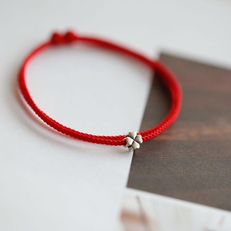 

Little Lucky Red Rope Bracelet Birth Year Fine Carrying Strap Sterling Silver Clover Minimalist Braided Anklet Female Lucky Gift Blessing [Bracelet] Peace Red