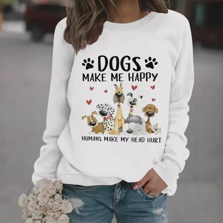 American European Cross Border Casual Women Dog Print Pullover Round Neck Long Sleeve Autumn Winter