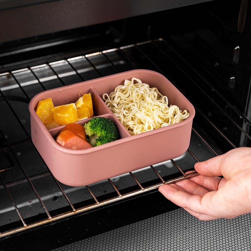 Silicone Bento Lunch Box Portable Reusable 3 Compartment Microwaveable Bento Box for Adult Kids