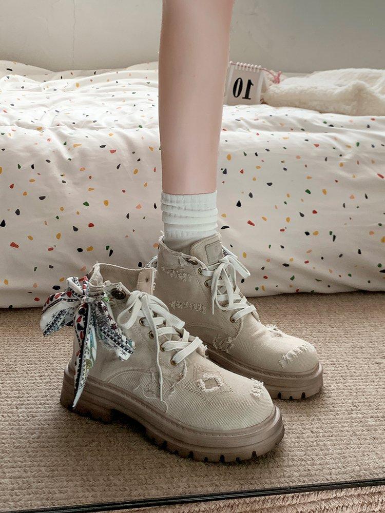 

Шелковый шарф ретро ковбойские сапоги рваные ботинки мартин женские 2025 новые старые короткие сапоги британский стиль одинарные сапоги рабочие ботинки тренд 40 серый