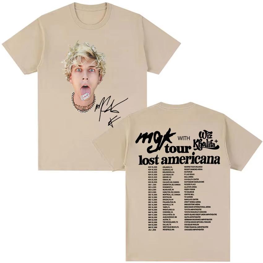 MGK Lost Americana Machine Gun Kelly Tour 2026 T Shirts Unisexs Retro Gothic Fashion TShirt Pure Cotton Tees Hip Hop Streetwear