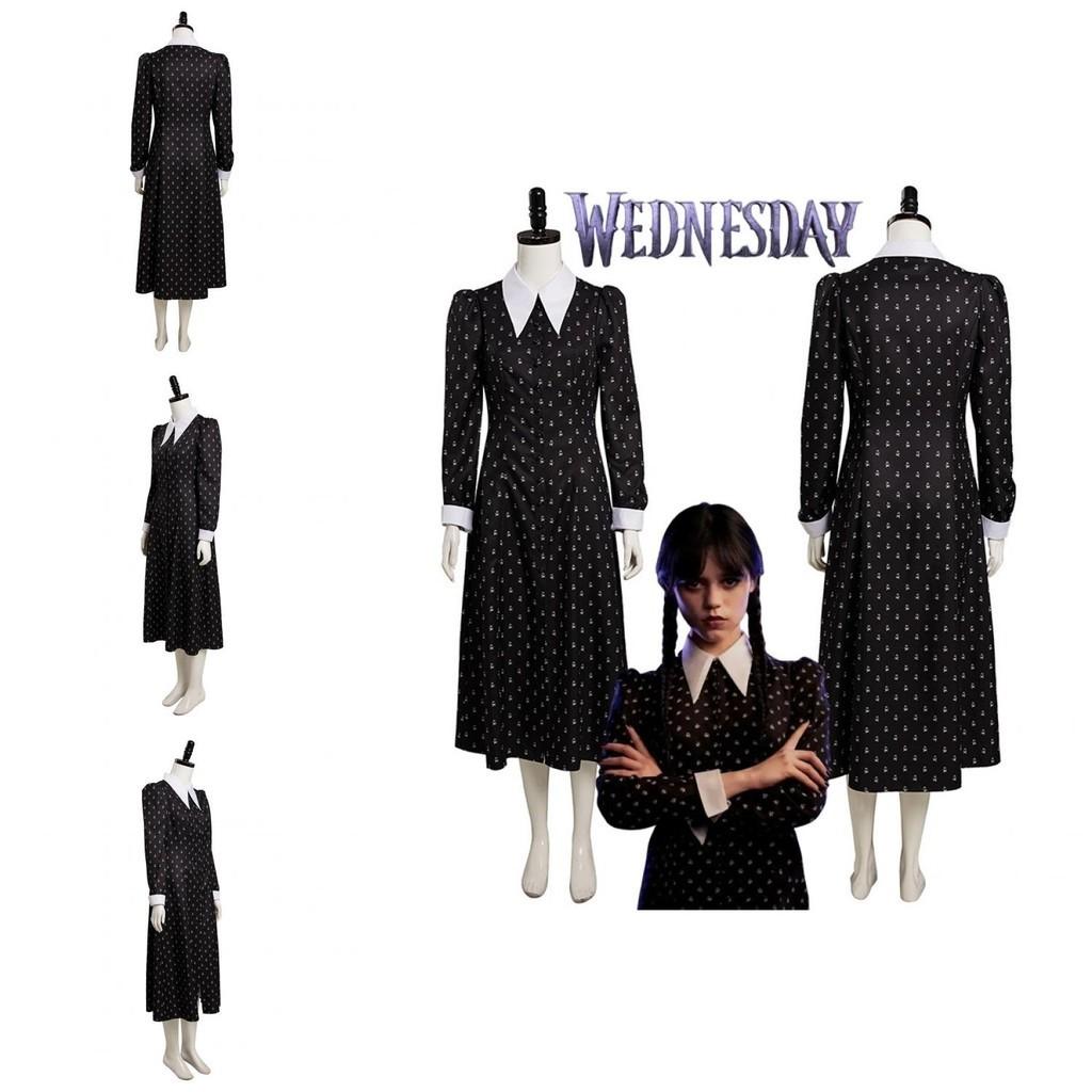 Mercoledì Addams Costume Cosplay Vestito Nero Festa di Halloween