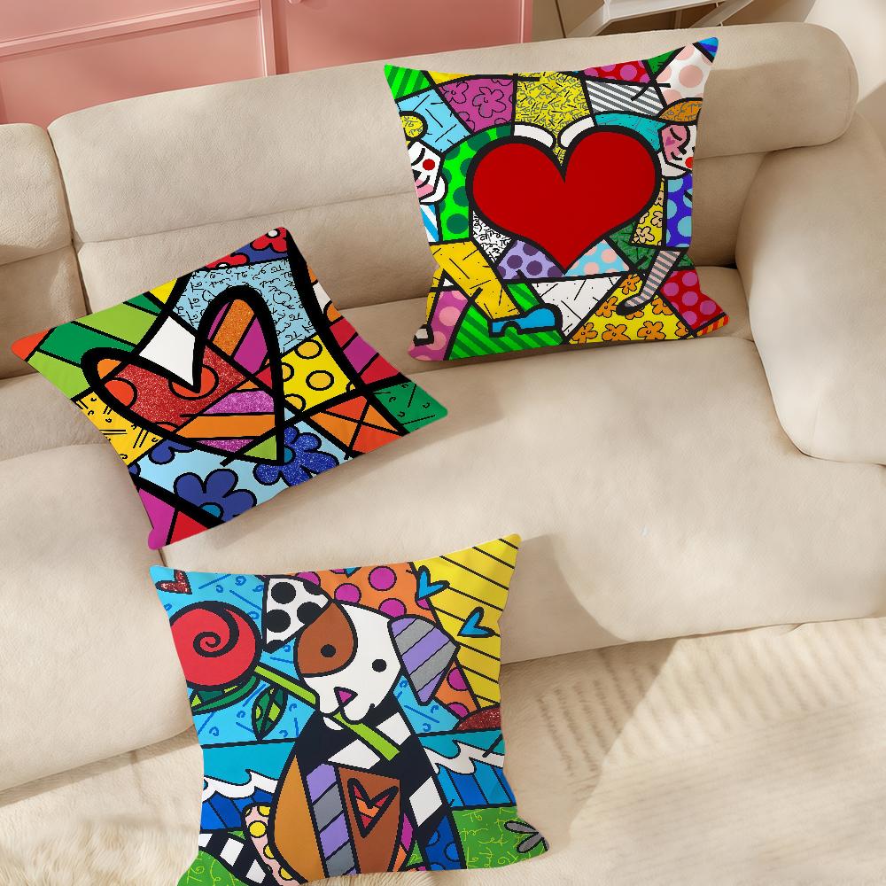 R-romero B-Britto Art Pillow Case Applicable Space For Guest Rooms Interiors Cars Office House Decoration