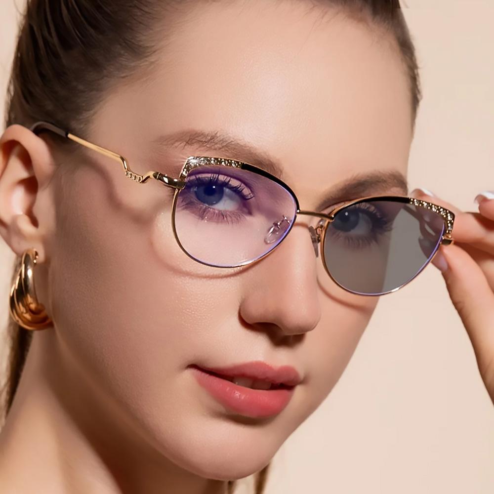 

Новые фотохромные очки для компьютера с защитой от синего излучения, женские модные очки со стразами «кошачий глаз», очки с защитой от усталости глаз и блокировкой света