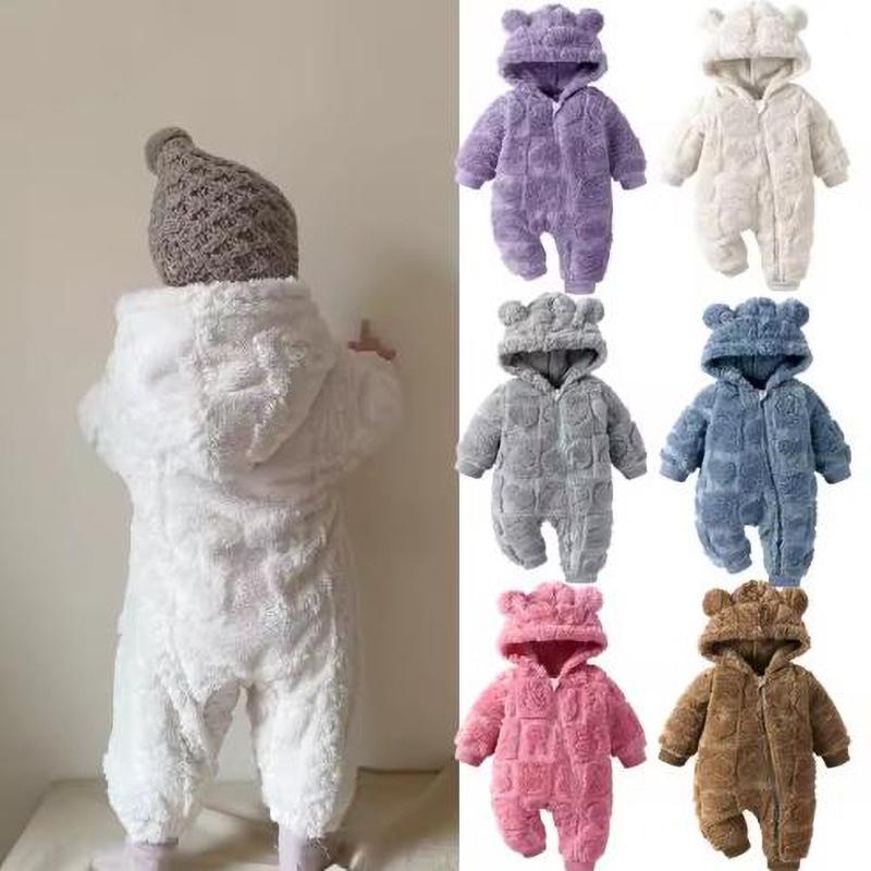 Winter Baby Bear Hooded Romper Thicken Fleece Warm Heart Girl Jumpsuits Infant Boy Bodysuit