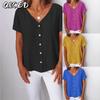 Women's Fashion Casual Solid Color Print Short Sleeve V Neck Blouses & Shirts
