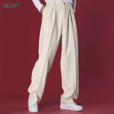 Button Solid Color Man Simplicity Pockets Spring Summer Thin Handsome Loose Pants Fashion Casual Straight Men's Clothing 2023
