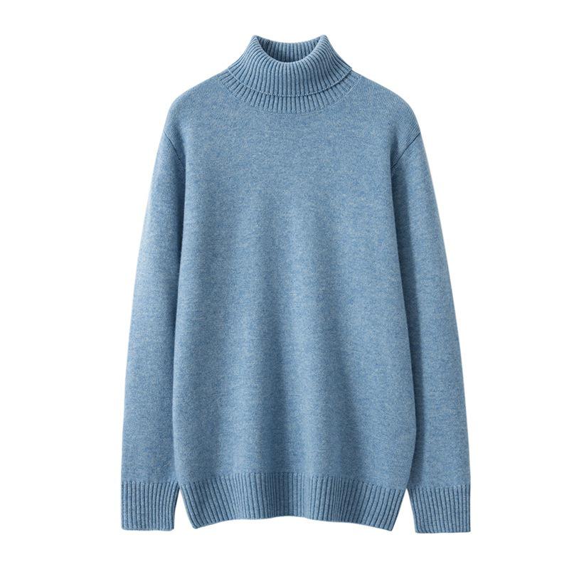 Men's Cashmere High Neck Loose Fit Sweater - Autumn/Winter Plus Size, Solid Color Wool Knit
