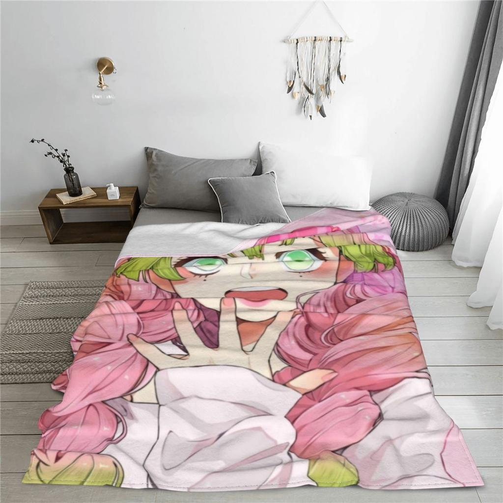 Cute Kanroji Mitsuri Blanket Cover Velvet Anime Lightweight Throw Blanket for Home Couch Bed Rug
