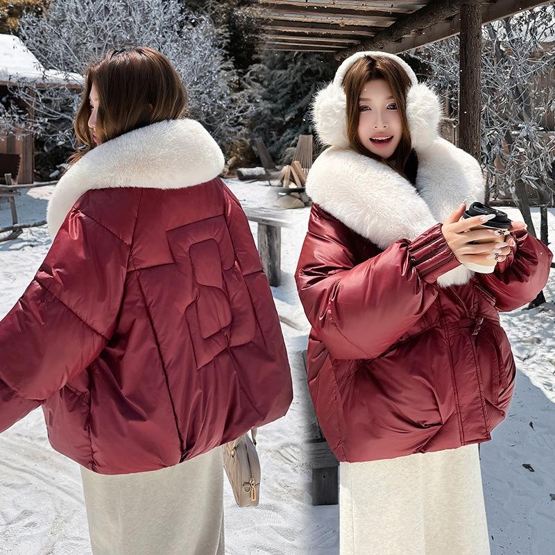 Women Short Thick Fur Collar Loose Winter Padded Jacket Coat