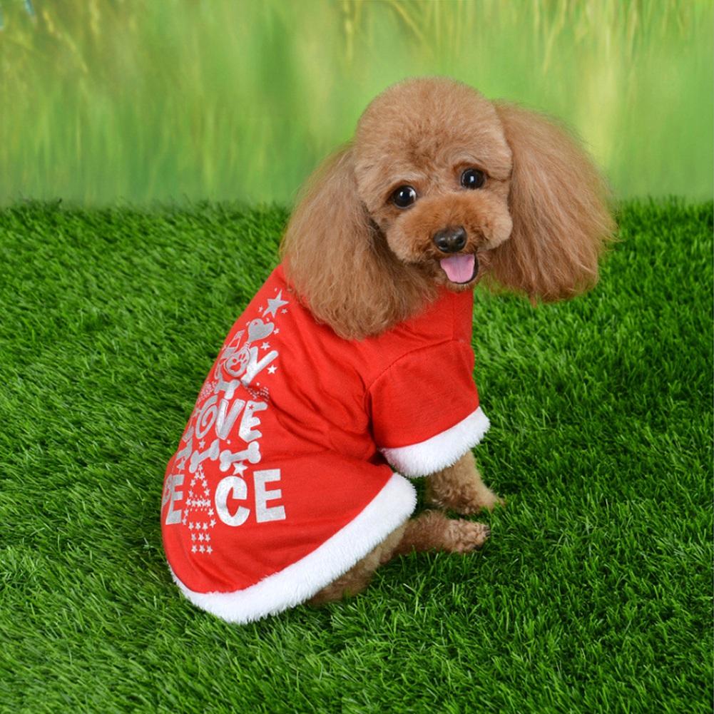 Red Plush LOVE Pattern Costume Pet Christmas Dress Holiday Party Clothing Clothes for Dogs Cats