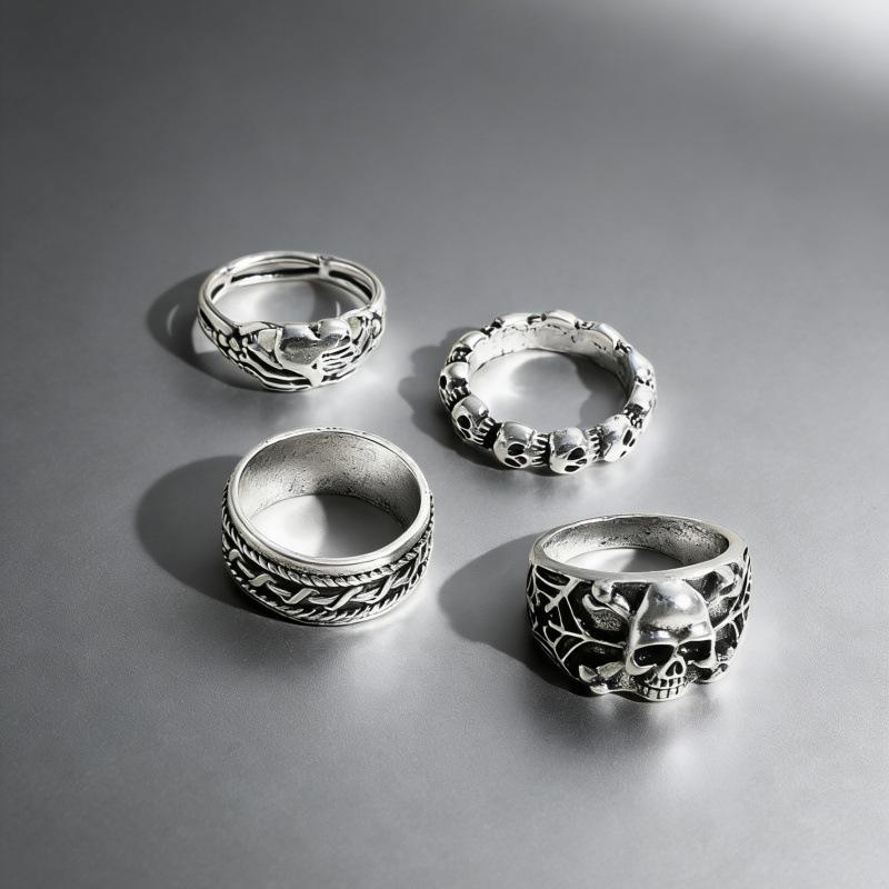Retro Punk Skull Hollow Out Unisex Stackable Ring - European & American Style
