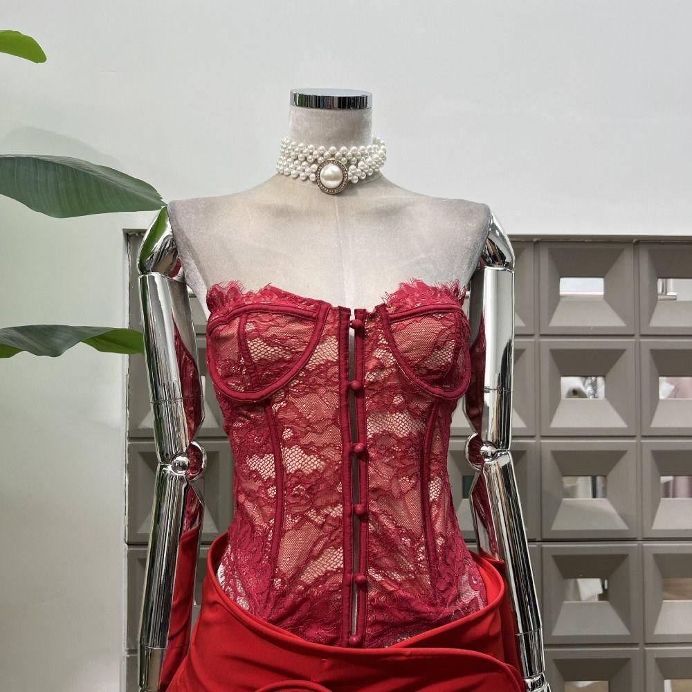 Transparent Lace Long Corset Flower Suspender Vest Fashion Sleeveless Crop Tops  Spring Summer