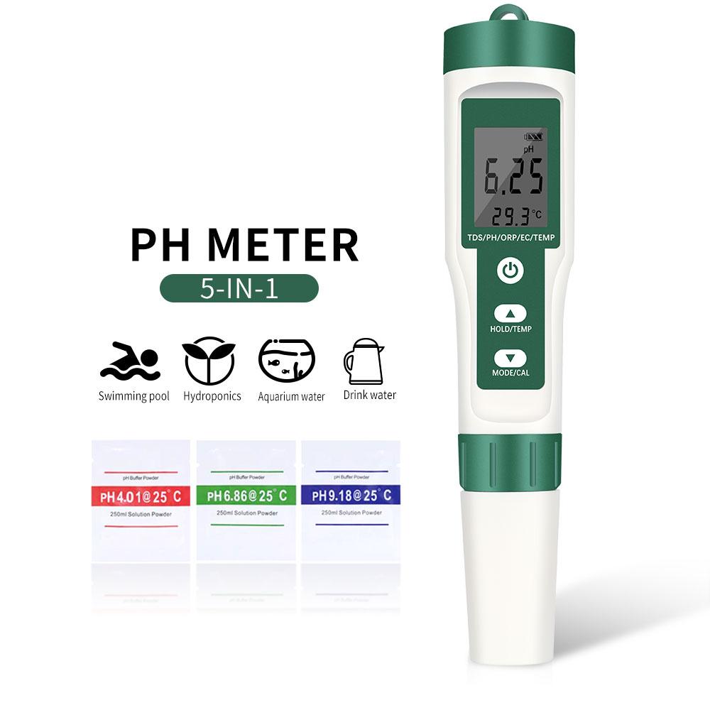 

5 in 1 Digital Water Quality Tester TDS EC ORP Temperature PH Meter Portable PH Test Pen for Pools Drinking Water Aquariums