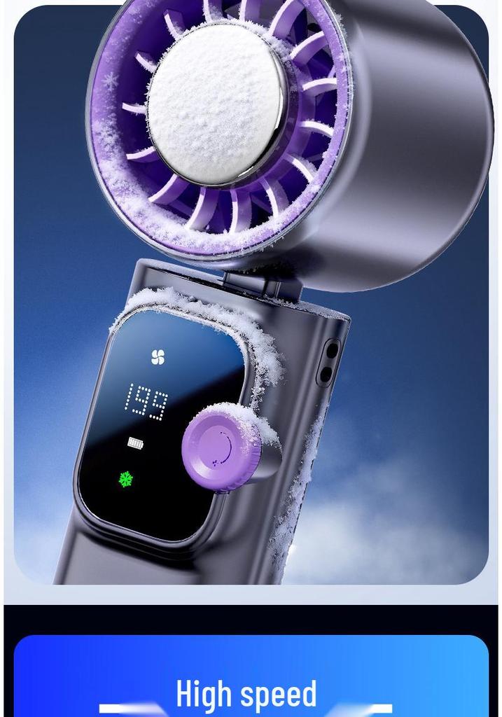 Portable High-Speed Cooling Handheld Fan with Strong Airflow, Long Battery Life, Foldable Neck, Digital Display, and Ice Pack Feature