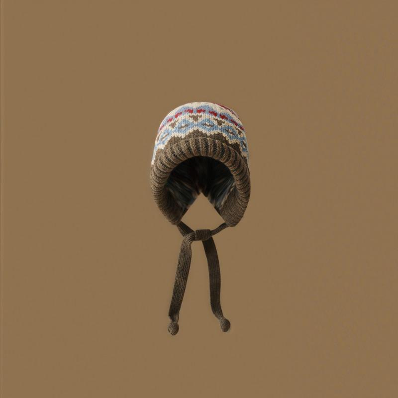 Autumn and winter women's versatile hat knitted ear protectors loose big head circumference plush hat showing face small bag wool hat
