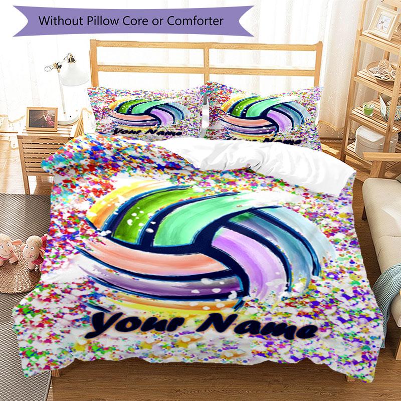 3PC Custom Name Vibrant Volleyball Celebration Bedding Set Duvet Cover Closure Includes 1 Duvet Cover & 2 Pillowcases for Bedroom