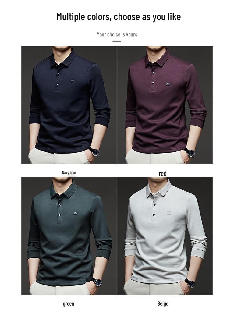 Scarecrow Herren Langarm-Poloshirt, Unifarben, Baumwolle, Lässige lockere Passform für Frühling und Herbst 2025