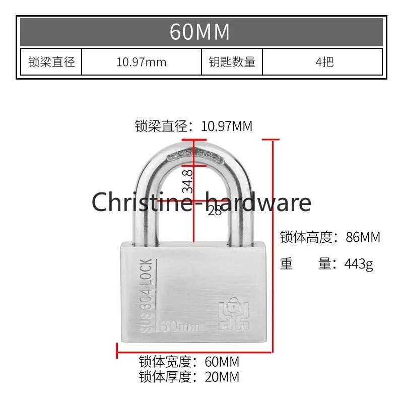 304 Stainless Steel Padlock Cabinet Outdoor Lock Head Furniture Lock Waterproof Rust-Proof Door Lock with