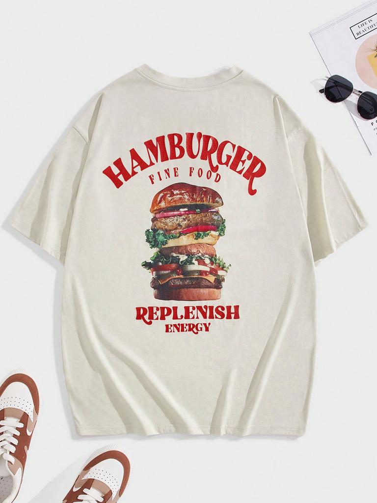 A Huge Hamburger T-Shirt Male Summer Comfortable Tee Shirts Breathable Soft Cotton Crewneck Top Multicolor Hip Hop Clothes