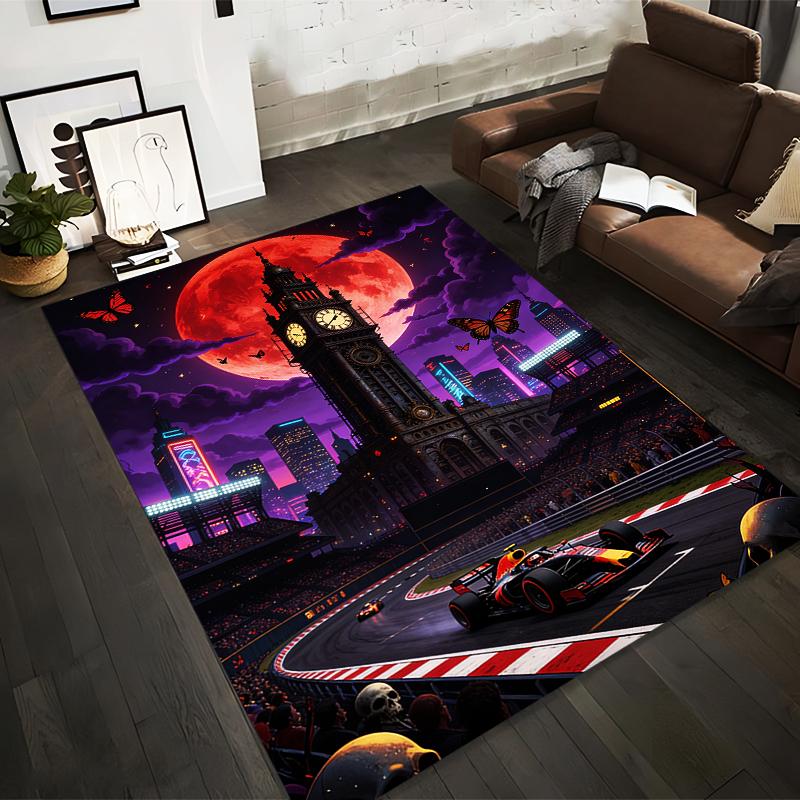 

Race Car Track Scene with Big Ben and Red Moon Night Design Carpet Suitable for use as an anti-slip for living room bedroom sofas 40x60cm( 15x23in )