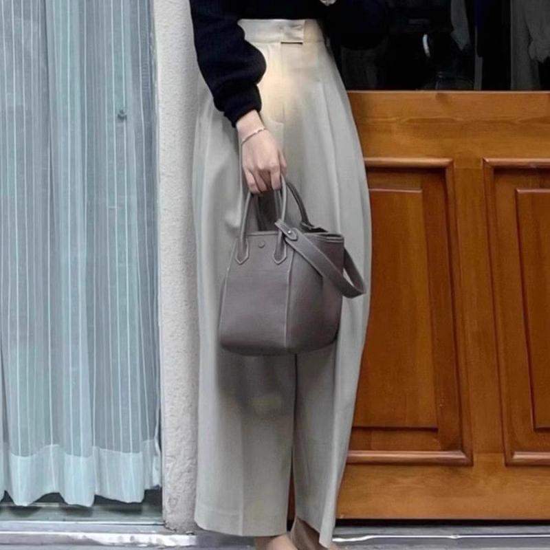 High-Waisted Drapey Summer Tailored Trousers for Women - Grey Slimming Straight-Leg Wide-Leg Ankle-Length Culottes