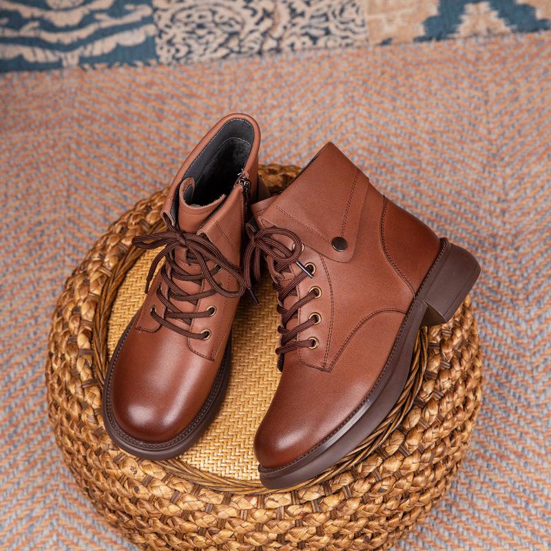 First Layer Cowhide Martin Boots Women's 2025 Autumn and Winter New Leather Casual Retro Cowhide Short Boots Women's Shoes