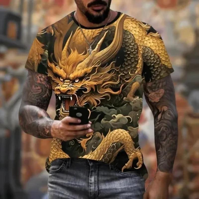 Summer Animal Dragon Pattern 3D Print T-Shirt Short Sleeve Outdoor Fashion Street Round Neck Top OverSize Casual Men's Clothing
