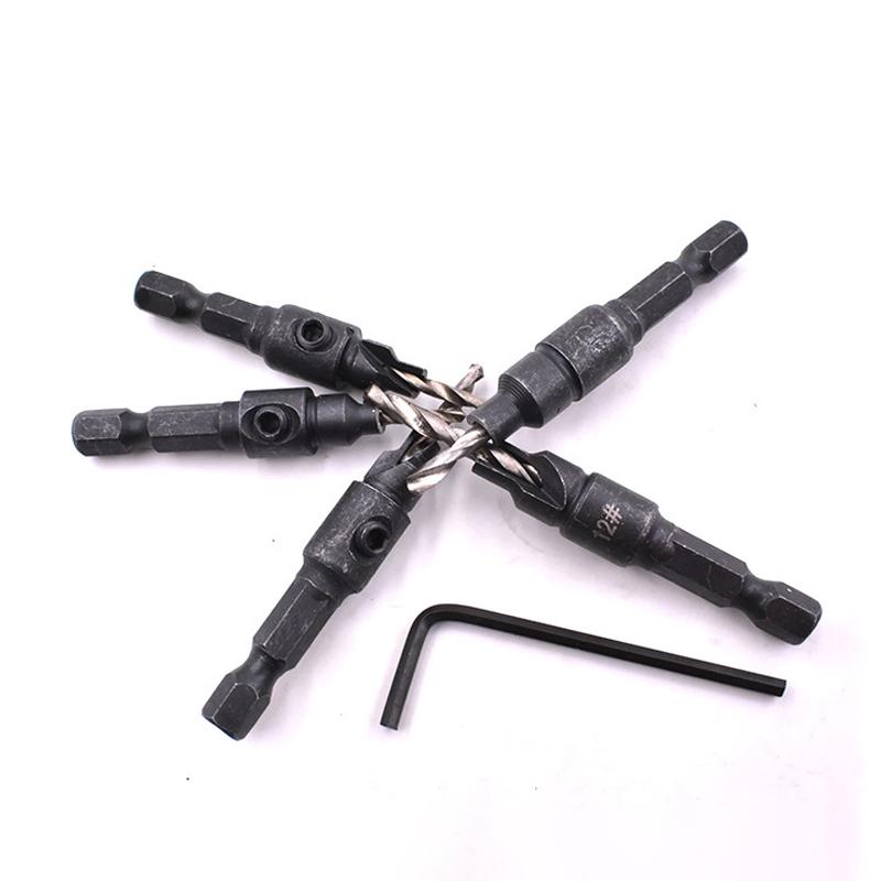 #5 #6 #8 #10 #12 Woodworking Hole Opener Hexagonal Screw Hardware Tool Countersink Drill Bit Taper Hole Drilling and Reaming